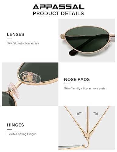 Retro Oval Cat Eye Sunglasses for Women, Vintage Metal Frame with Spring Hinge, Trendy Fashion Glasses AP3730, Gold/Green