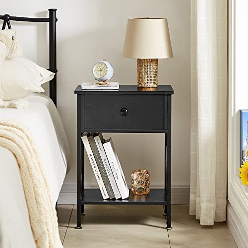 Vecelo Nightstands Set Of 2, Modern Bedside End Tables, Night Stand With Drawer And Storage Shelf For Bedroom And Living Room, Black #TOP3