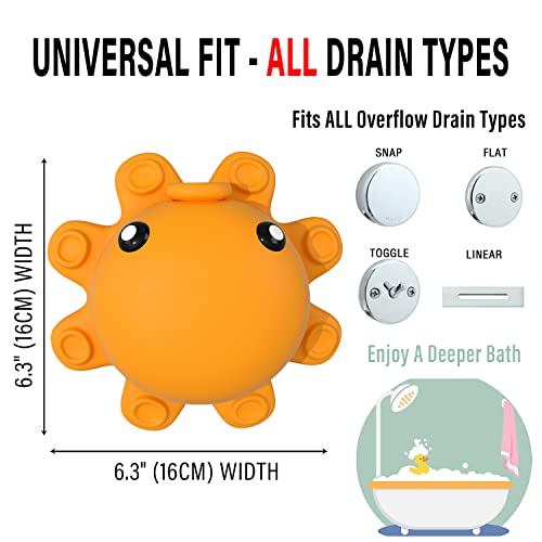 Image of Bathtub Overflow Drain Cover - Tub Soak Bath Cover, Adds Inches of Water for Deeper Bath (Silicone, Yellow)