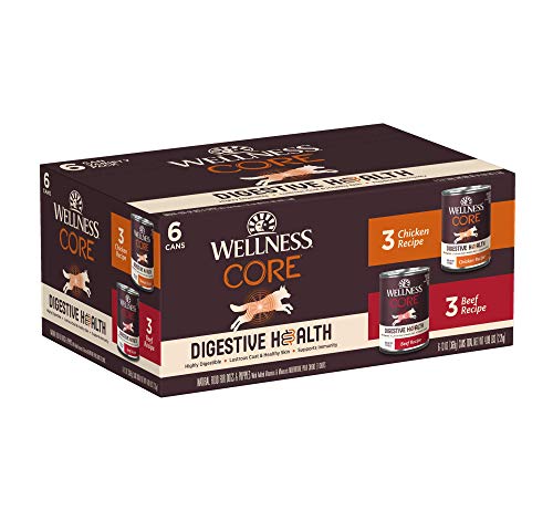 Wellness CORE Digestive Health Chicken & Beef Pate Variety Pack Grain Free Wet Dog Food, 13 Ounce Can (Pack of 6)