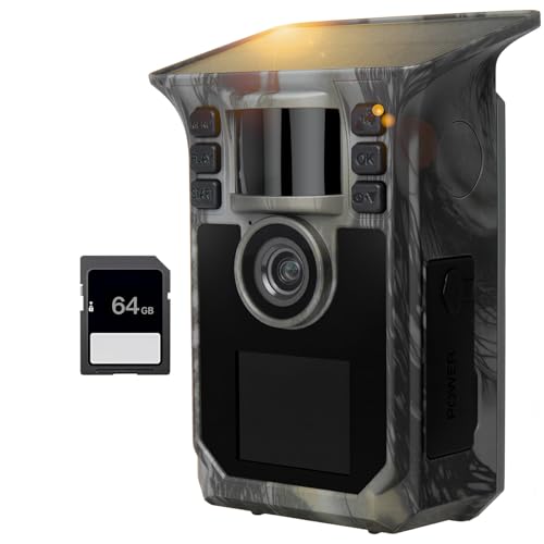 Hrivcam Trail Camera 4K 64MP Solar Game Camera with 5000mAh Forever Power, 64GB Memory Card and Ip67 Waterproof Angle Night Vision for Wildlife Deer Outdoor Trail Cam, Monitoring Trail Cameras