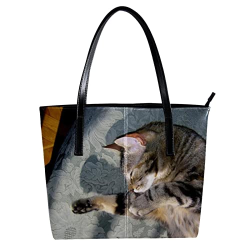 Sac cabas femme imprimé chat endormi pour le travail et les sorties