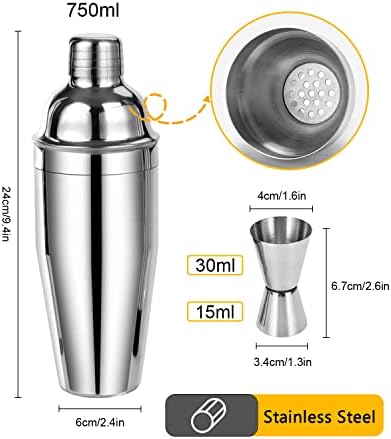 LIVEHITOP Cocktail Making Set, 9Pcs Stainless Steel Bartender Kit Professional Cocktail Shaker Set with 750ML Boston Shaker for Home, Bar, Party