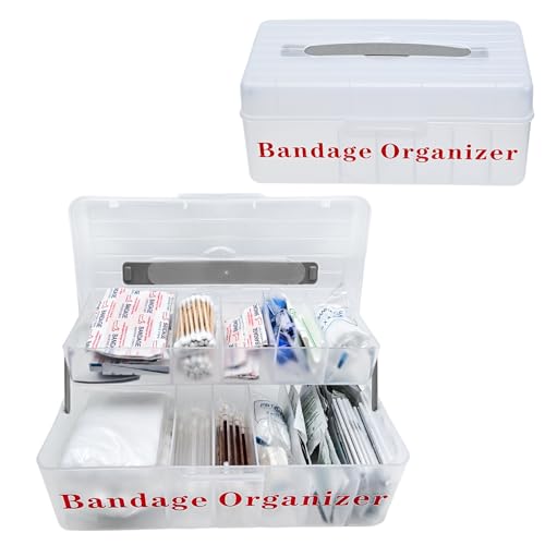 MiToBeLe Bandage Organizer 2 Tiers Bandage Storage with Lid and Handle Large Portable Bandage Container for Home Cabinet Office School and Garage.