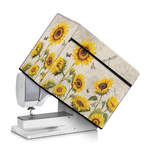 Yuresuaet Sunflower Butterfly Print Wear Resistant Sewing Machine Cover Compatible with Most Standard Sewing Machine with Pockets Waterproof Sewing Machine Covers