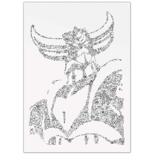 Drawinside Goldorak - affiche biographie en portrait | poster du vaisseau de guerre extra terrestre | cadeau illustration noir et blanc pour fan dessin animé golgoth (A4-21x30cm)