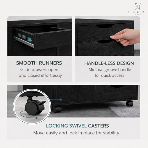 Image of Naomi Home Under Desk Rolling Office File Cabinet with 5 Drawers & Side Storage Cabinet, Mobile Organizer with Shelves & Swivel Casters for Home Office - Distressed Black