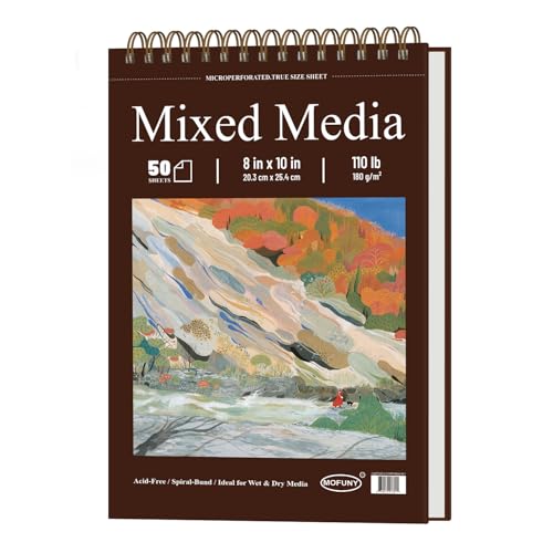 Mofuny Mixed Media Sketchbook 8x10, 50 Sheets - 110lb/180gsm Mixed Media Paper | Art Paper for Acrylic Painting, Watercolor Sketchbook, Ink, Markers, Pencil, Artist Supplies for Adults.