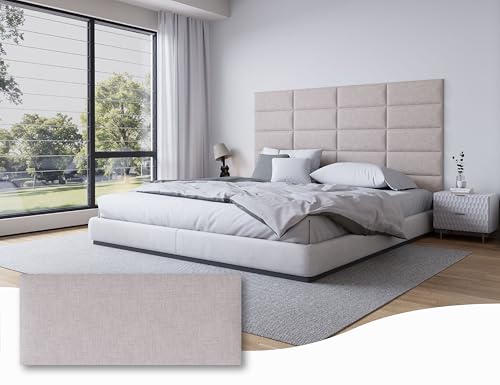 Gorkett 6 Panels Upholstered Stick-On Headboard for Full Bed, Peel and Stick Fabric Wall Panels, Soundproof and Anti-Collision, Tufted Padded Bed Backrest, Each 10x24, Modern Bedroom Accent, Beige
