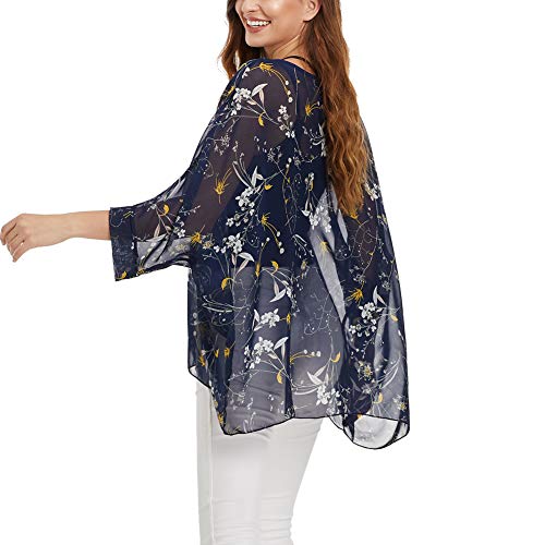 Image of Ckikiou Plus Size Batwing Flowy Semi Sheer Chiffon Blouse Tunic for Women Summer Floral Print Boho Beach Cover ups