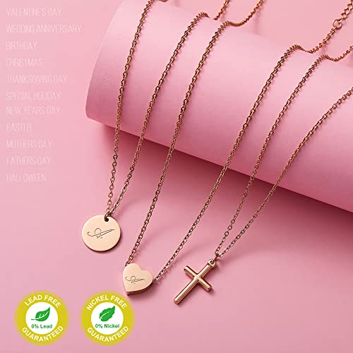 Initial Pendent Necklace A-Z Letters Alphabet Necklace Sets 18K Rose Gold Stainless Steel Charm Chain Necklace Gift Jewelry for Girls and Women3