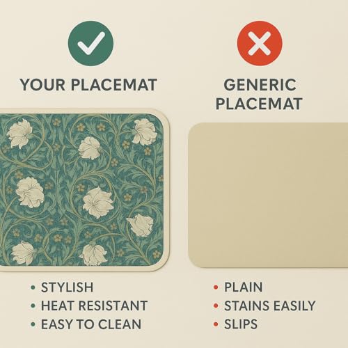 Image of Premium Faux Leather Placemats Ornate Teal | Floral Pattern | Waterproof, Heat Resistant, Washable Dining Table Mats (Pack of 2)