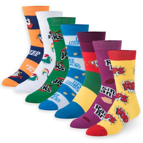 Crazy Socks, Funny Breakfast Cereal Socks for Men, Crew 8-12, Novelty Silly Fun