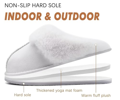 Image of KuaiLu Womens Cozy Memory Foam Slippers Ladies Fuzzy Faux Fur Lined Warm Arch Support House Shoes Slip on Comfy Winter Scuff Indoor Outdoor Rubber Hard Sole