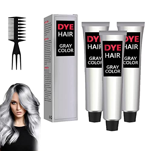 Silver Gray Natural Hair Dye Cream, Fashion Permanent Hair Dye Light Gray Silver Color Cream, Natural DIY Hairstyle Hair Color Girl Boy Gifts for Birthday, Party, Cosplay DIY (3pcs)