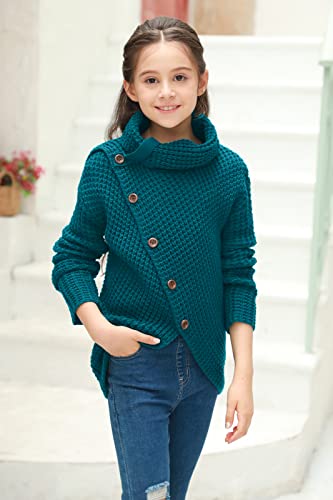 Haloumoning Girls Sweaters Button Turtle Cowl Neck Asymmetric Hem Wrap Pullover Sweaters for Girls3