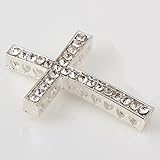 RUBYCA 20pcs Cross Sideway Metal Connector Bead DIY Shamballa Bracelet White Silver Color White Clear Crystal Inlay