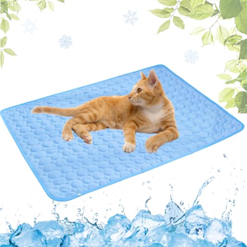 LEZUAN Kühlmatte Hunde, Selbstkühlende Hundematte, Kühldecke Katzen, Ungiftig Kühlkissen für Haustiere, Waschbar Hund Kältematte für Drinnen, Draußen und Auto, Blau,30x40cm