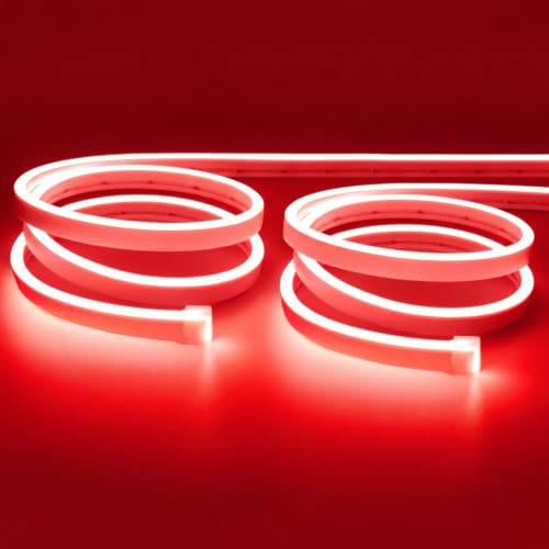 Image of Lamomo Red Led Strip Lights 32.8Ft, 2 Roll Neon Rope Strip 0.39In /Cut, 12V Flex Waterproof Silicone DIY Neon Sign for Kitchen Bedroom Commercial Decor, 6mm Width(Power Adapter not Included)