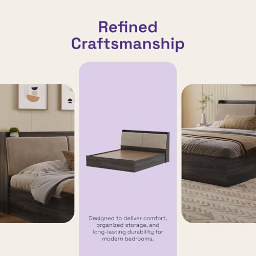 Image of Wakefit Bed | 3 Yr Warranty | King Size Bed, Storage Box & Foam-Cushioned Upholstery Headboard, Density: 680-750 kg /m,Termite & Borer Resistant, Fits Mattresses Up to 8 Inches (Mars 78 x 72 - WM)
