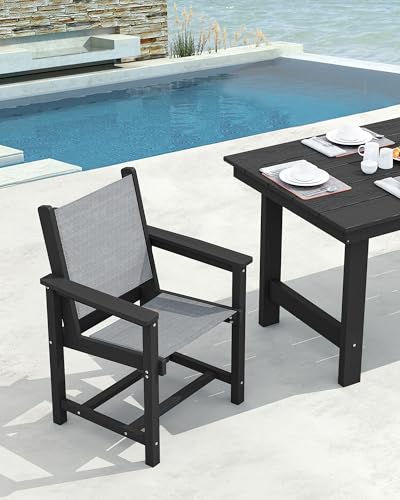 Image of SERWALL 5 Pcs HDPE Patio Dining Set with 1 Table & 4 Woven Chairs, Gray | HDPE Outdoor Dining Set with Rectangular Table & 4 Woven Chairs, All-Weather Patio Dining Furniture