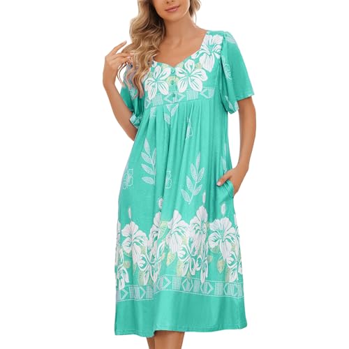 Image of House Dresses for Women with Pockets Mumu Dresses Short Sleeve Moo Moos for Women Nightgown Duster Lounge Dress S-3XL