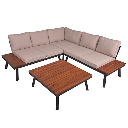 Lomadox Lounge-Set Sitzgruppe Gartenlounge aus Akazie massiv, B/H/T: ca. 202/64/202 cm