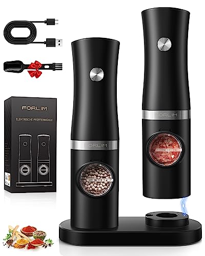 FORLIM Rechargeable Electric Salt and Pepper Grinder Set with Charging Base, Automatic Pepper Mill,...