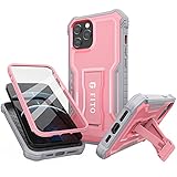 FITO Compatible with iPhone 12 Pro Max Case, Dual Layer Shockproof Heavy Duty Case for iPhone 12 Pro Max with Screen Protector, Built-in Kickstand (Pink, 6.7 inch)