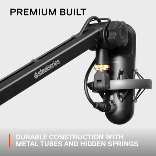 SteelSeries Alias/Alias Pro Mic Boom Arm — For Gaming, Streaming, and Podcasting — 360° Rotation — Desk Clamp — Folding Scissor Design — Hidden Springs — Cable Management — 3/8" and 5/8" Adapters
