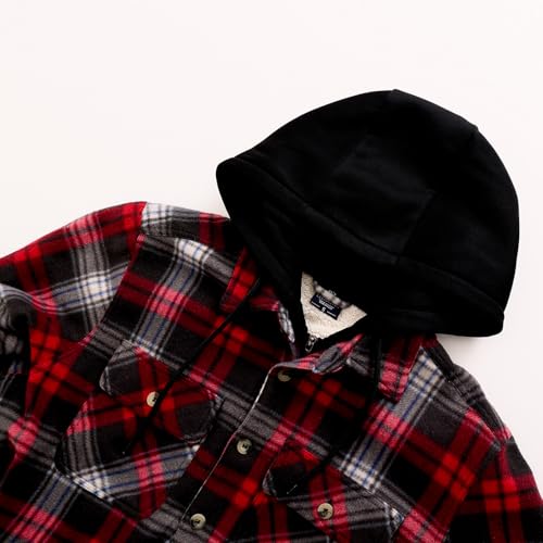 Image of Yasumond Mens Hoodies Fleece Jacket Plaid Flannel Heavy Sherpa Lined Hooded Zip Up Warm Winter Coats Big Tall