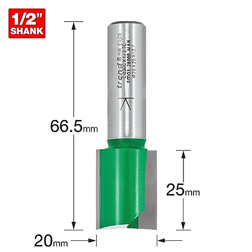 Trend CraftPro C030CX1/2TC Fräser-Bit, gerade, 20 mm Schnittdurchmesser und 25 mm Schnittlänge, Wolframkarbidspitze, 1,27 cm Schaft