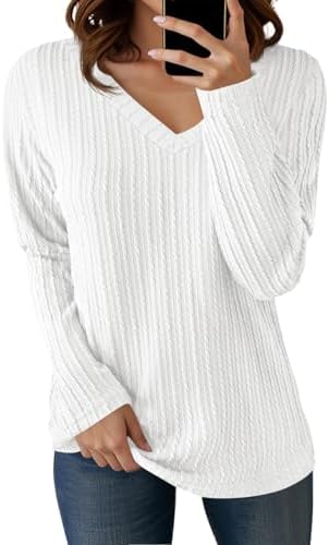 Cicy Bell Womens Long Sleeve Tops Trendy V Neck Ribbed Lightweight Shirts Dressy Casual Loose Fit Blouses