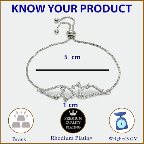 Image of ZENEME Rhodium-Plated Silver-toned Cuff Bracelet for Women & Girls Swirl Cuff Bangle with Crystal Stone Detailing Jewellery Bracelets for Womens