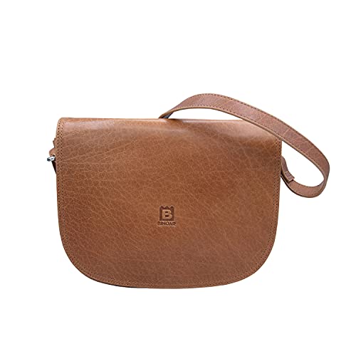 BINOAR Leder Umhängetasche Mina hellbraun Damen Schultertasche Handtasche Vintage Cover
