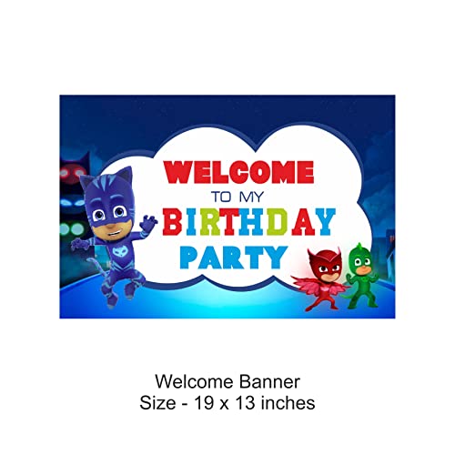 Image of PRETTY UR PARTY Pj Masks Party Decorations Kit - 70 Pcs Includes Banner,Balloons,Centerpiece,Danglers,Pj Masks Birthday Party Supplies,Pj Masks Birthday Party Decor,Birthday Banner For Kids