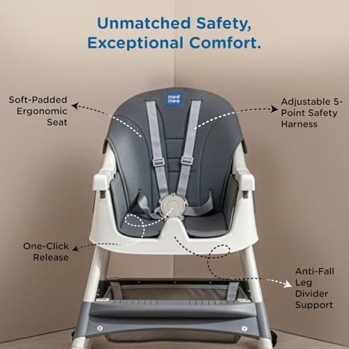 Image of Mee Mee Cherub Baby High Chair for Baby Feeding, 5-in-1 Convertible Kids Feeding Chair Compact Fold, High Adjustable, Play Chair Booster Seat Dual Meal Trays, 0.5 to 3 Years Kids (Grey)