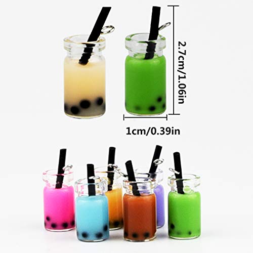 Tongcloud 40pcs Milk Tea Charms Pendant Colorful Milk Tea Drink Bottle Charms for DIY Jewelry Craft Earring Keychain Accessories Jewelry Crafts (40)