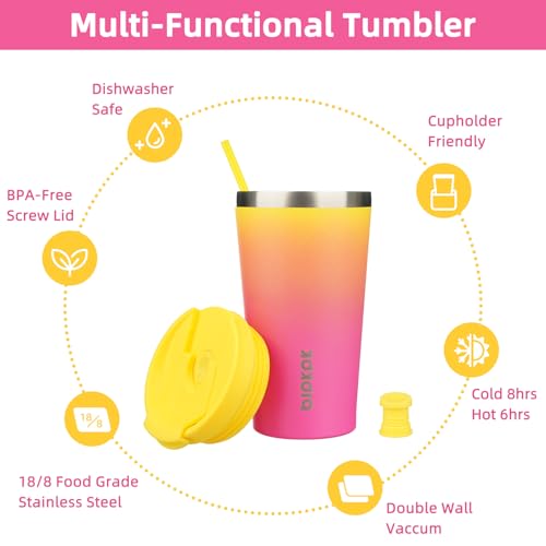 Image of BJPKPK 18 oz Coffee Tumbler with Straw, Insulated Stainless Steel Cup