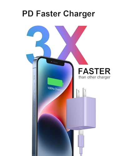 Image of Extra Long 10FT iPhone 14 13 12 Charger Fast Charging 20W PD USB C Wall Charger with Fast Charging Cable Compatible iPhone 14 /13 /12 /11 /Pro /Pro Max /Mini /Xs Max /XR /X, iPad - Purple