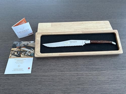 Laguiole en Aubrac Professional Stainless Fully Forged Steel Bread Serrated Knife With Amourette Wood Handle, 7-in / 18cm, Polished Bolsters, Made In France