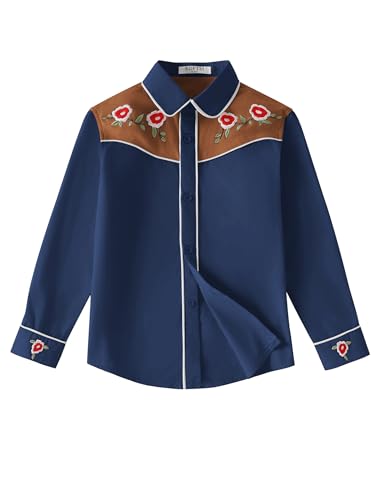 Girls Western Cowgirl Shirt Long Sleeve Button Down Floral Embroidered Vintage Casual Hippie Country Shirts