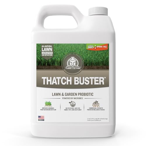 Turf Titan Thatch Buster Lawn Aerator & Grass Dethatcher (1 Gallon) – All-Natural Liquid Soil Loosener & Conditioner for Green Grass – Healthy Soil in 45 Days – Covers Up to 32