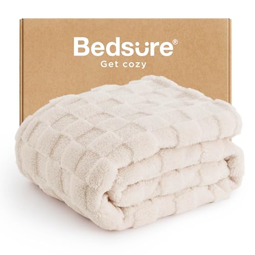 Bedsure GentleSoft Twin Blanket for Bed Cream - Super Soft Cozy Blankets for Women Men Girls, Cute Fuzzy Fleece Throws for Bedroom Couch, 60x80 Inches