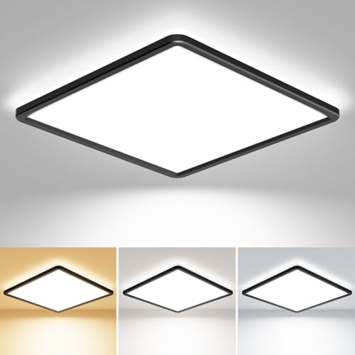 slochi 3Farben 3000/4000/6500K LED Deckenleuchte, Quadrat Deckenlampe Flach Ø29cm 24W 2400LM, Ultra Dünn LED Deckenleuchte für Schlafzimmer, Wohnzimmer, Bad, Balkon, Flur, Küche,Eingang Schwarz