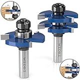 Premium Tongue and Groove Router Bits (Spacers Included) - 1/2” Shank 3 Teeth T-Shape Milling Cutter, Hardened K10 Carbide Router Bits for Woodworking (2 pcs)