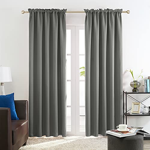 Image of Deconovo Blackout Curtains Set of 2, 8 Feet Long, Black Curtains for Bedroom, Thermal Insulated Window Curtains for Living Room - 52W x 96L Inch,Light Grey Eyelet