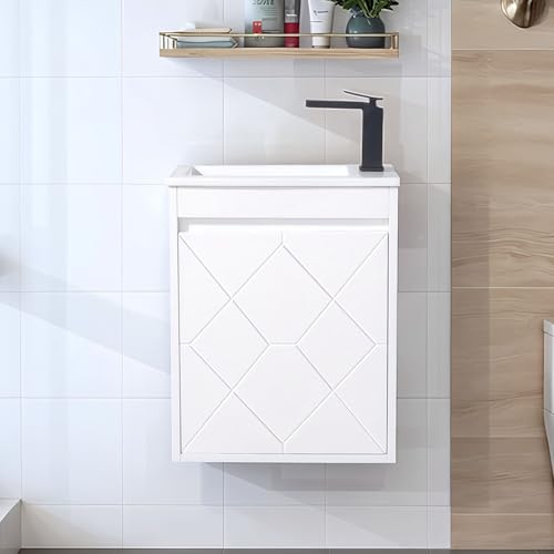 18 Inch Floating Small Bathroom Vanity with Sink, White Narrow