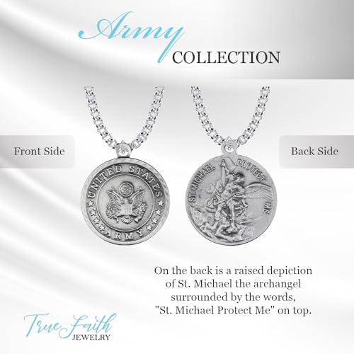 True Faith Jewelry Pewter United States Army Service Medal with St Michael Patron Saint Archangel Pendant Necklace, 1 Inch3