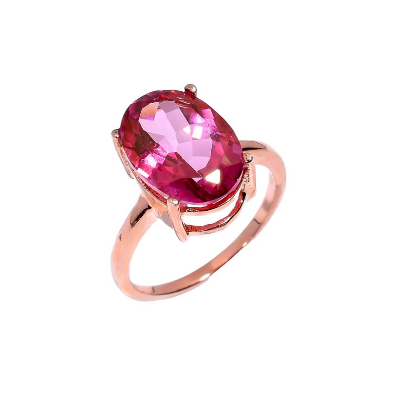 Bague topaze rose ovale en argent 925, cadeau de naissance idéal